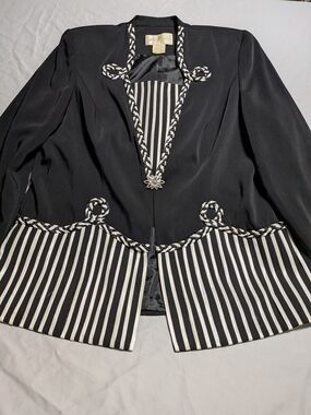 Proverbs Black & White Braided Trim Statement Blazer 10W w/ Removable Insert